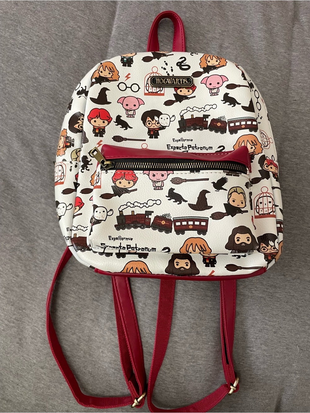 Bioworld Cream and Red Hogwarts Character Mini Backpack